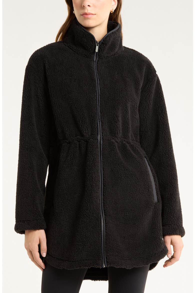 Faux Shearling Longline Jacket, Alternate, color, BLACK