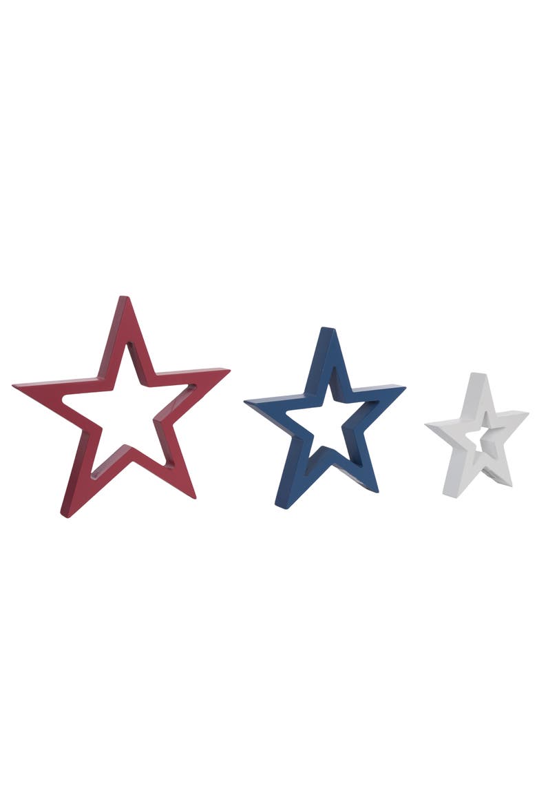 MDF Stars Decor Set of 3 Red and Blue and White for Spring Home Decor, Alternate, color, Multicolored