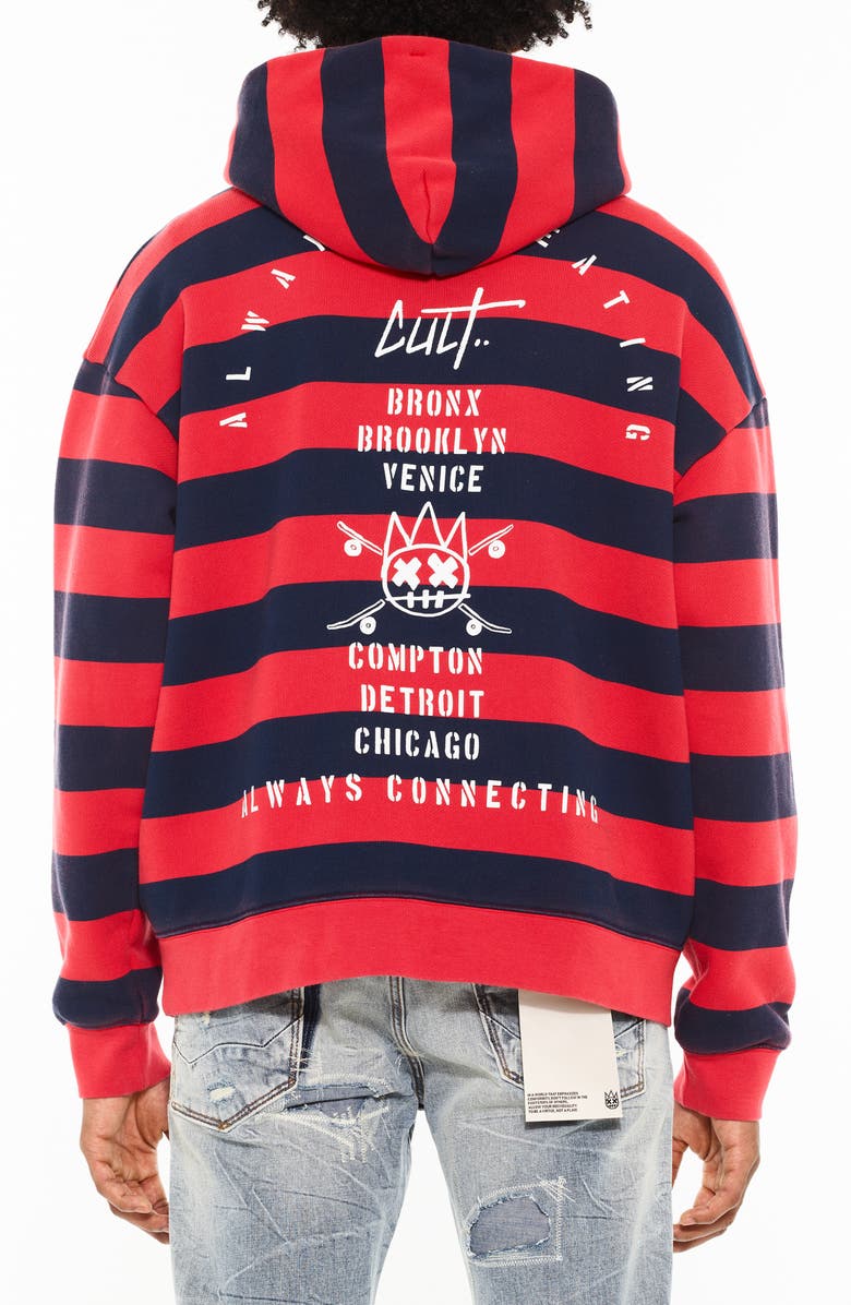 Cult of Individuality Stripe Graphic Hoodie, Alternate, color, Rouge Red/ Midnight/ Blue