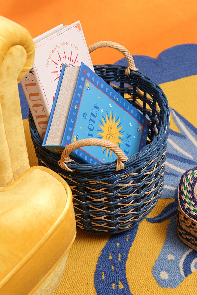 Java Round Rattan Basket 15 In, Alternate, color, Blue