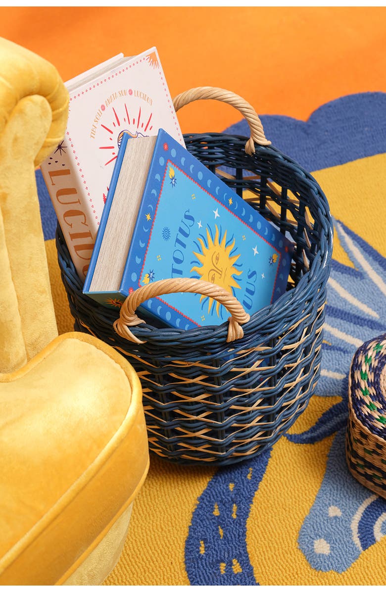 Zsa Zsa Zsu Java Round Rattan Basket 15 In, Alternate, color, Blue