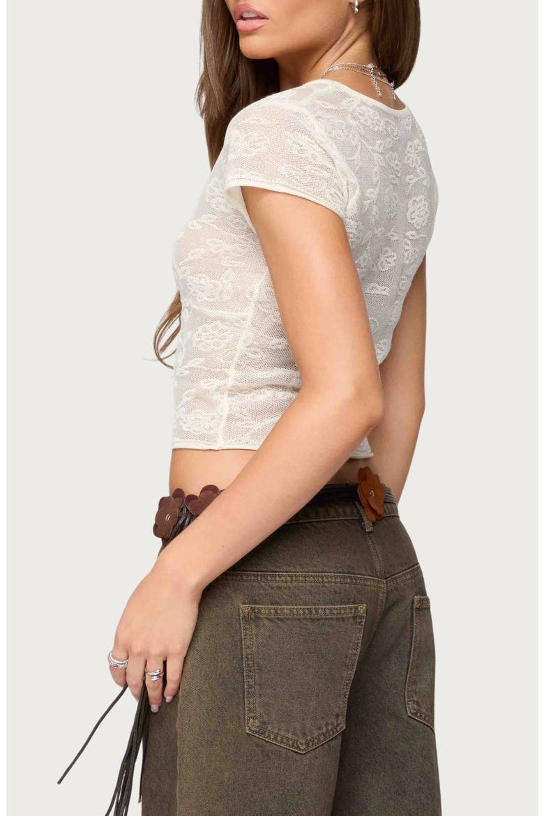 Krystal Twist Front Crop Mesh Top, Alternate, color, CREAM