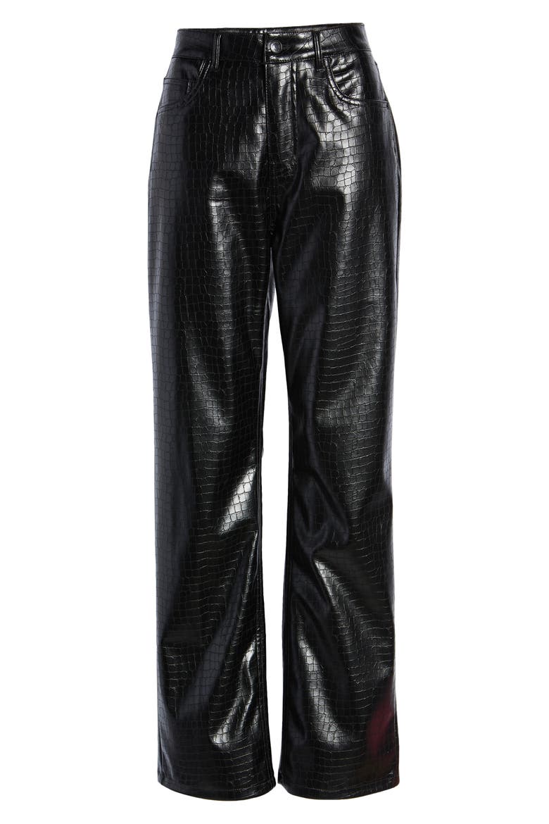 Kithy Croc Embossed Faux Leather Pants, Alternate, color, BLACK