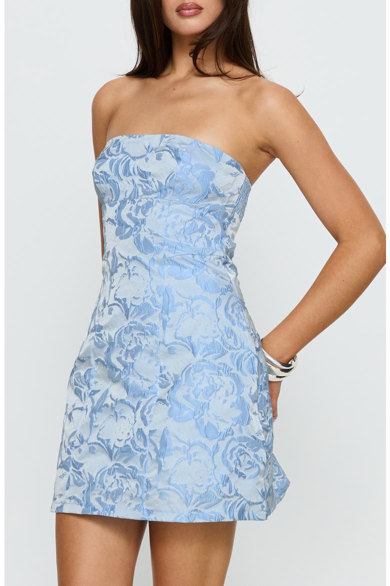 Cross Your Heart Brocade Strapless Party Dress, Alternate, color, BABY BLUE