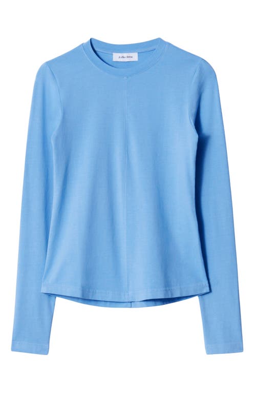 & Other Stories Crewneck Long Sleeve Stretch Cotton Top In Blue Medium