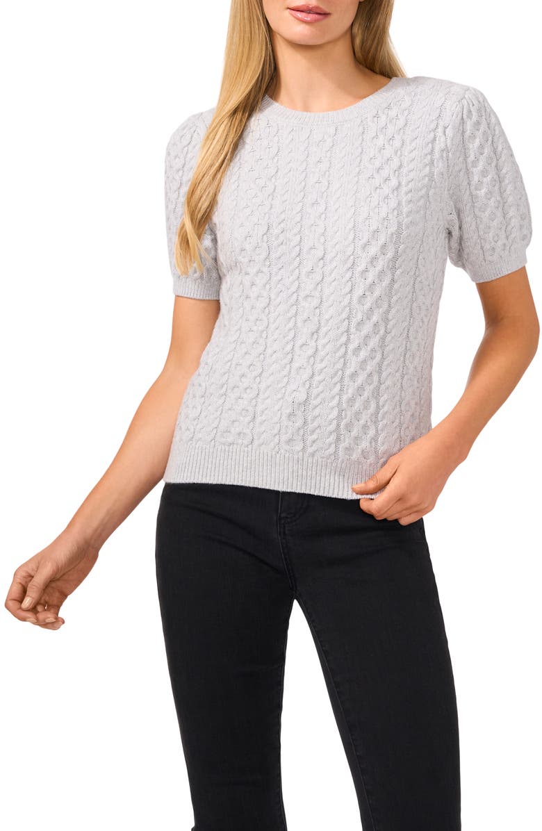 CeCe Cable Stitch Short Sleeve Sweater, Main, color, 