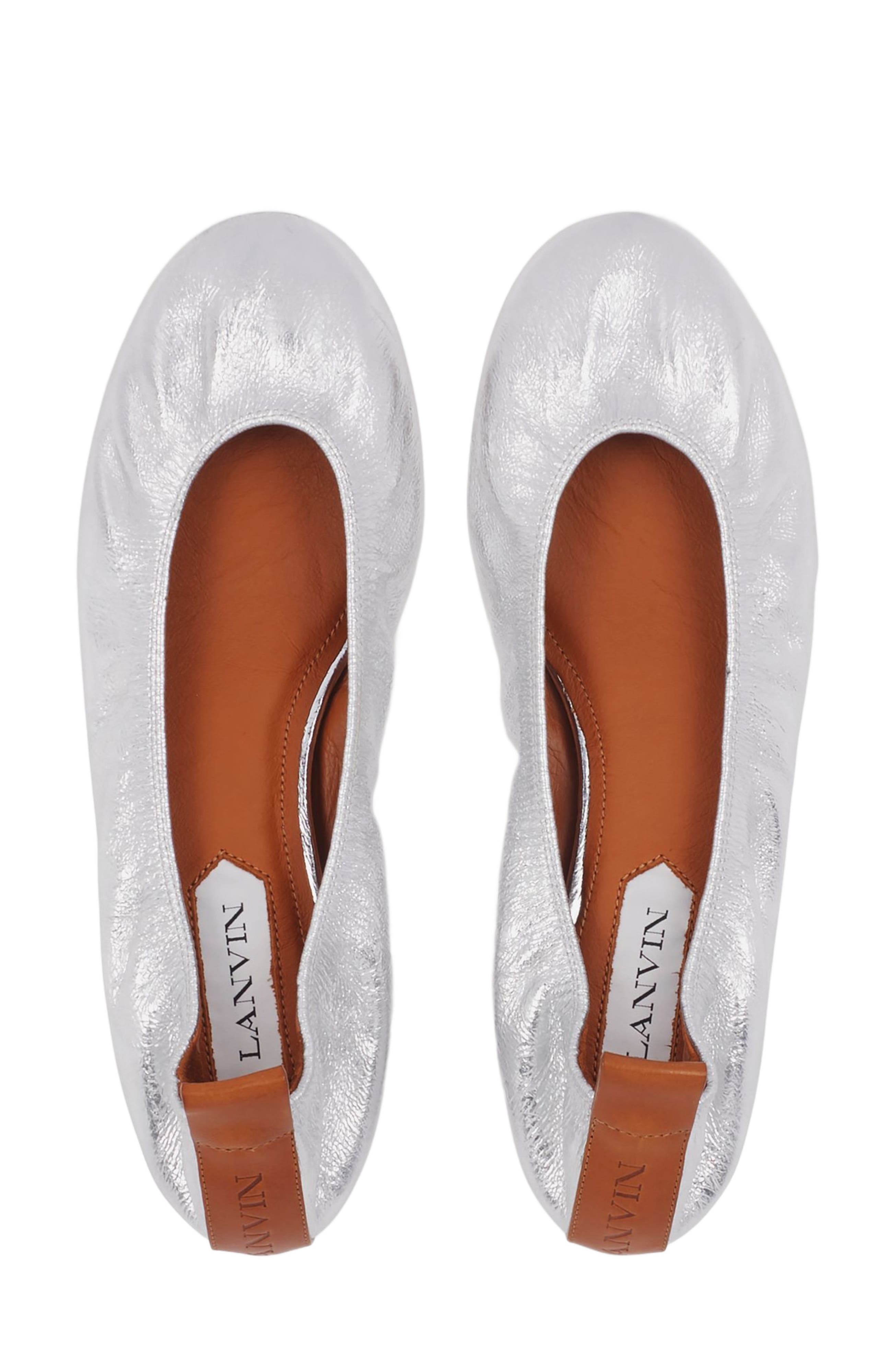 Lanvin THE BALLERINA FLAT IN METALLIC LEATHER, Alternate, color, Silver