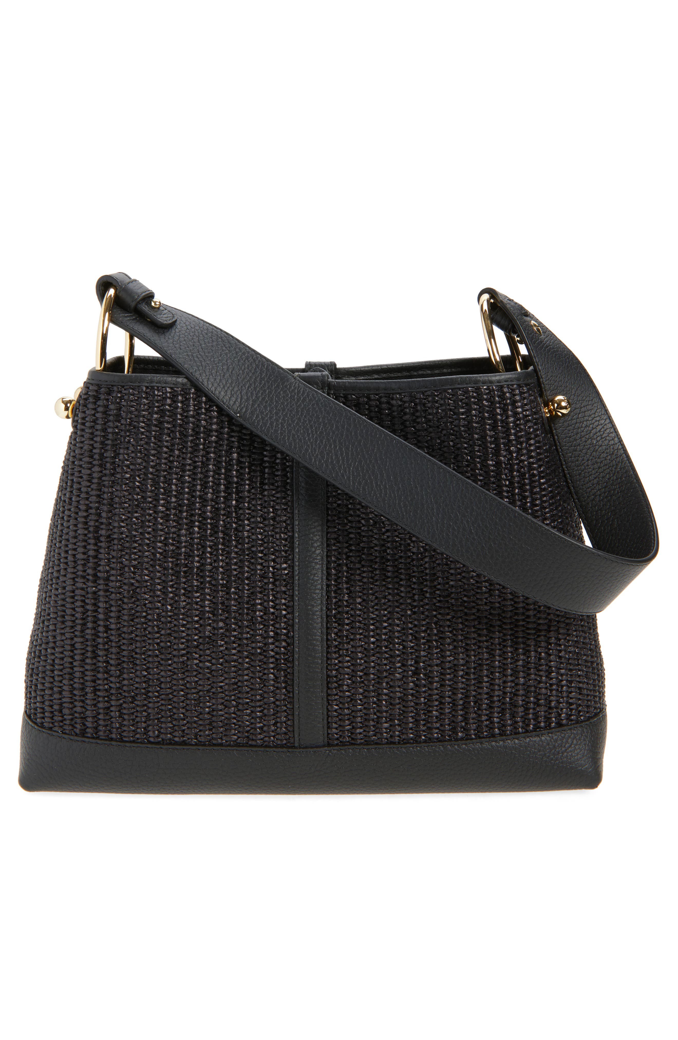 Strathberry Lana Black Raffia Hobo Bag, Alternate, color, Black