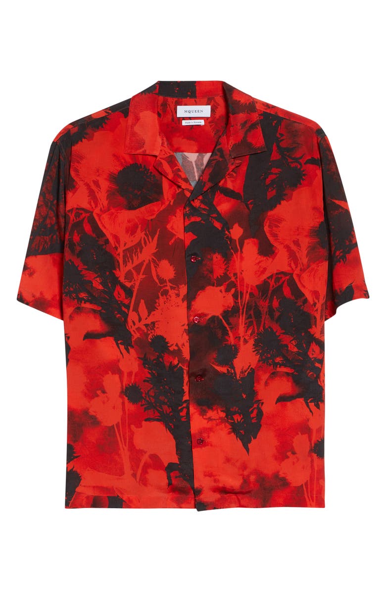 McQueen Floral Print Camp Shirt, Alternate, color, Amarant
