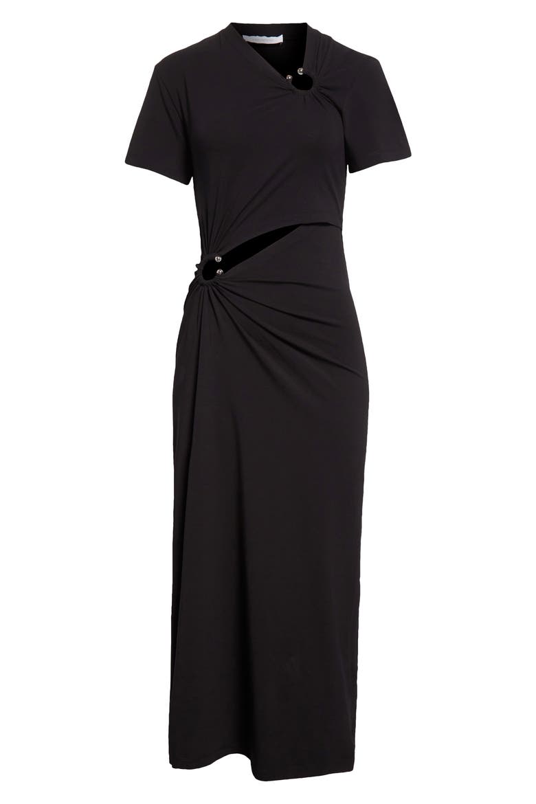 Ring Pierced Jersey Dress, Alternate, color, BLACK