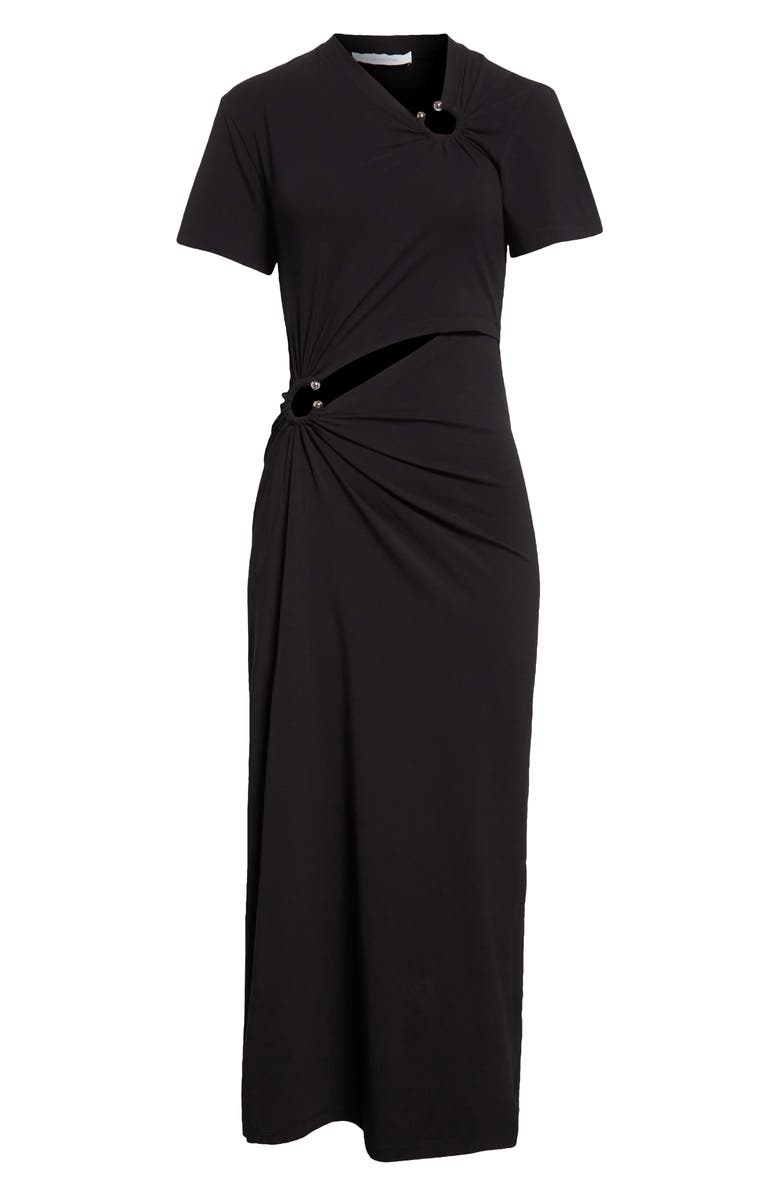 Rabanne Ring Pierced Jersey Dress, Alternate, color, Black