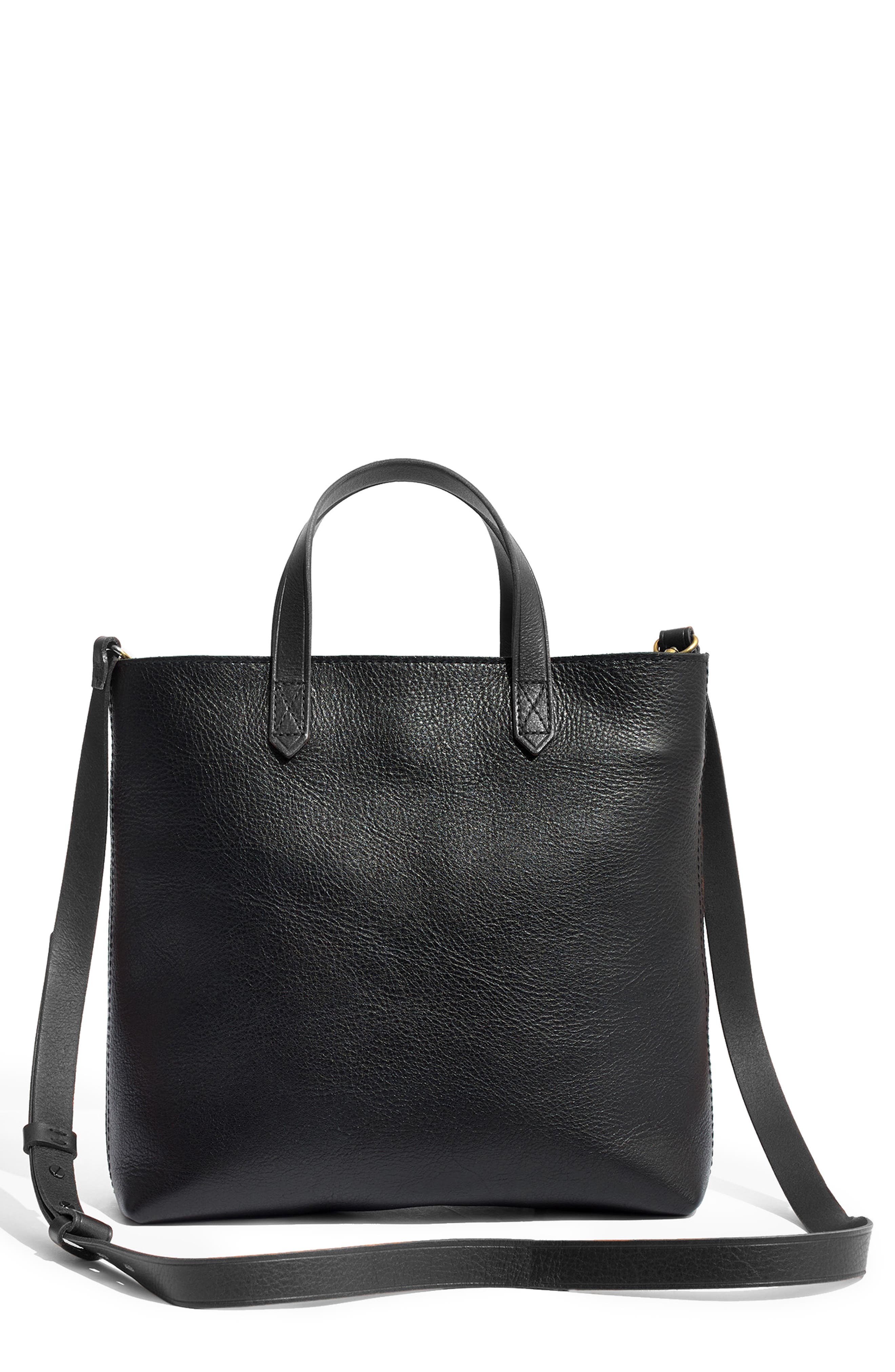 Small Transport Leather Crossbody Tote, Main, color, TRUE BLACK