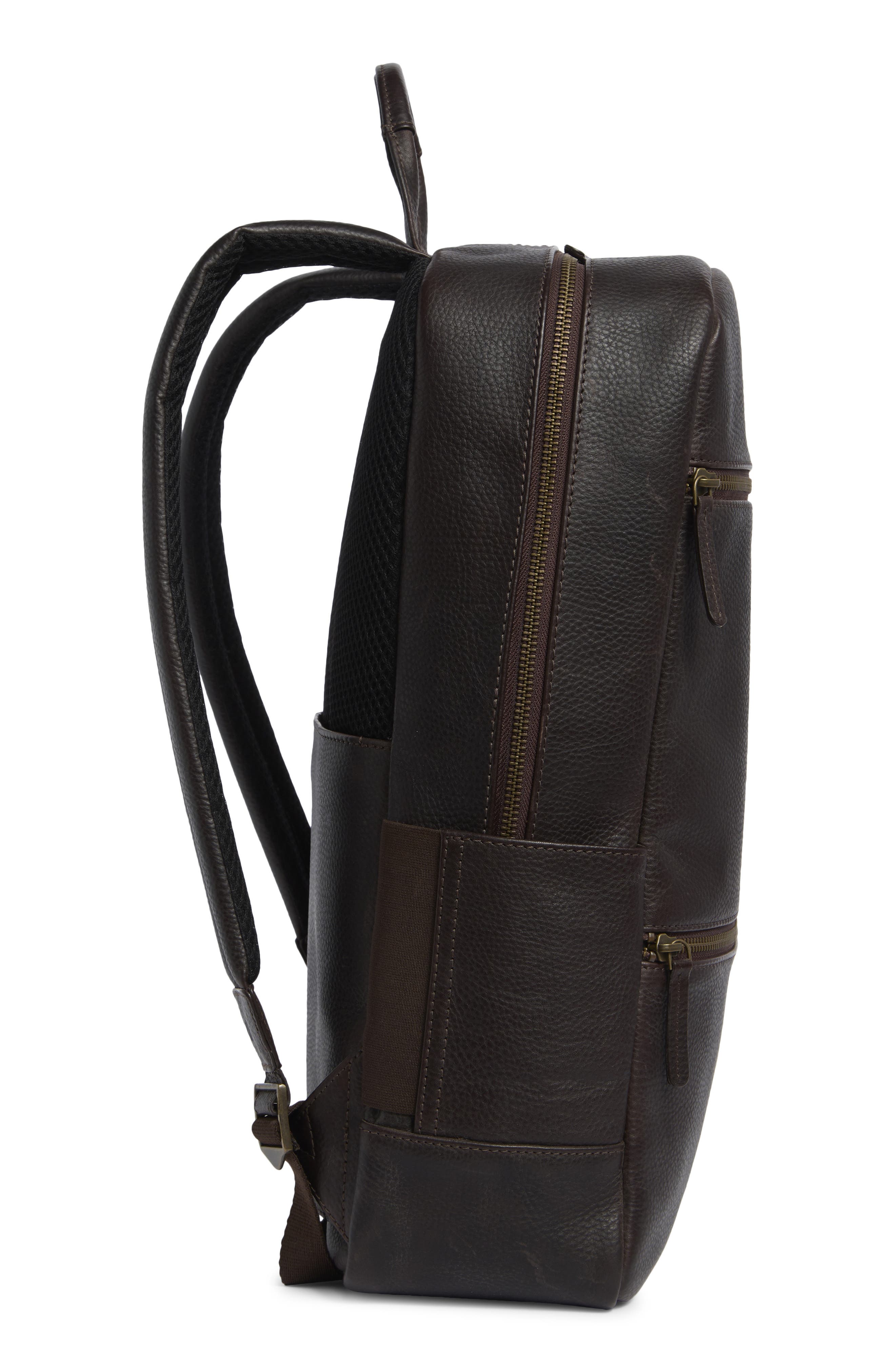 Johnston & Murphy Pebble Leather Backpack, Alternate, color, Dark Brown