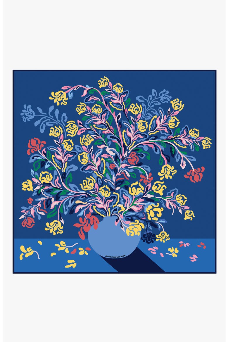 Silk Scarf of Night Flowers, Main, color, Blue