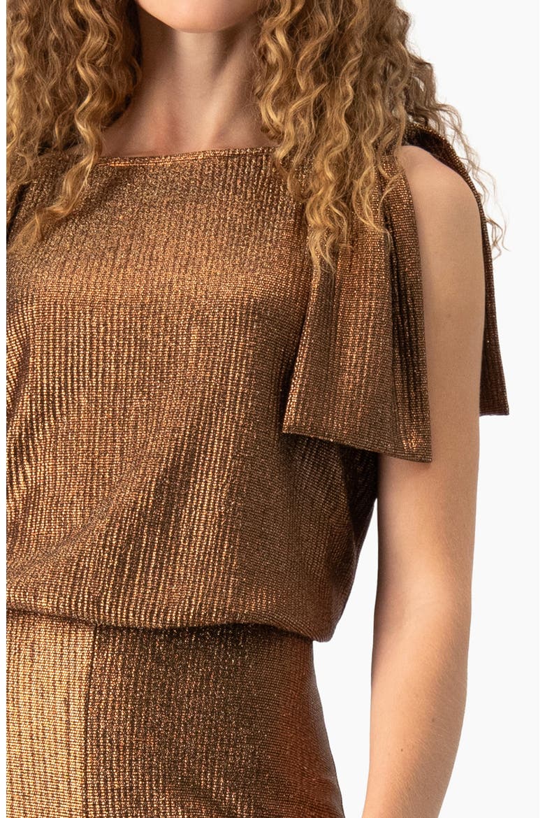 Shoulder-Tie Metallic Jumpsuit, Alternate, color, Copper