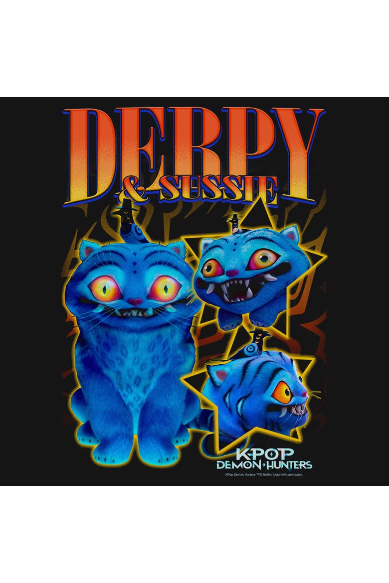 Junior's KPop Demon Hunters Derpy and Sussie Friends Logo  Sweatshirt, Alternate, color, Black