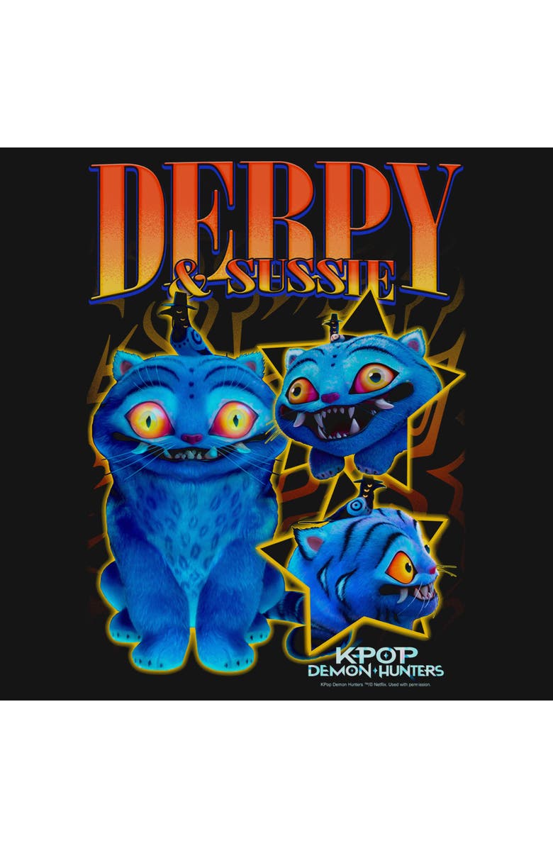 KPop Demon Hunters Junior's KPop Demon Hunters Derpy and Sussie Friends Logo  Sweatshirt, Alternate, color, Black