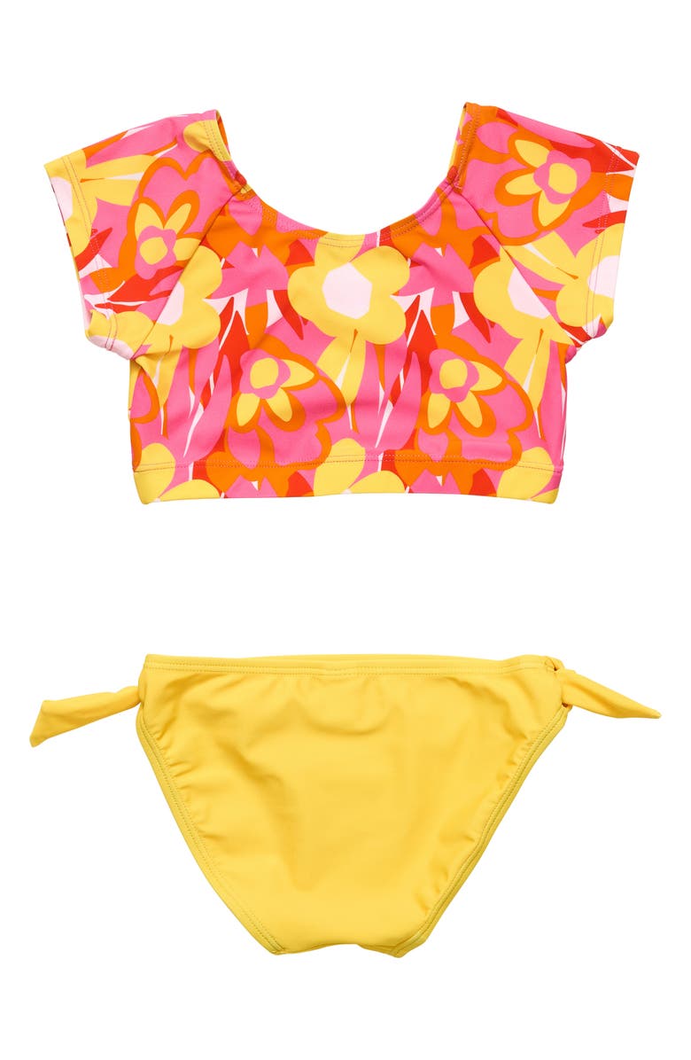 Snapper Rock Kids' Pop of Sunshine Short Sleeve Two-Piece Swimsuit, Alternate, color, 