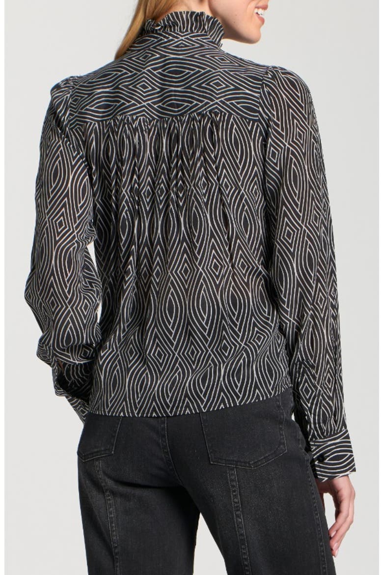 Ruffle Half-Placket Shirt, Alternate, color, BLACK/ WHITE