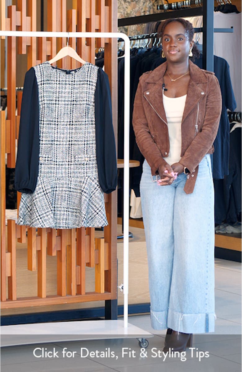 Check Long Sleeve Bouclé Minidress, sales video thumbnail