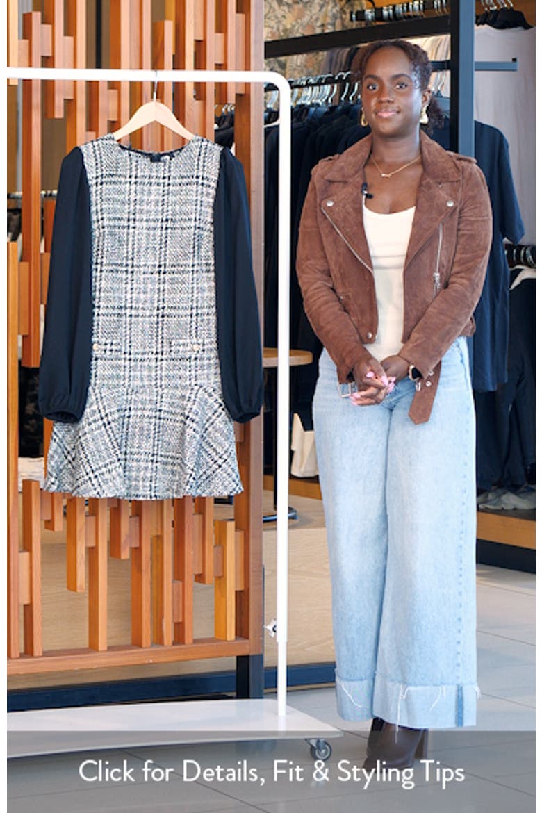 Check Long Sleeve Bouclé Minidress video