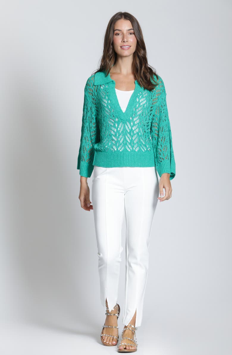 APNY Leafy Open Knit Polo Sweater, Alternate, color, Emerald