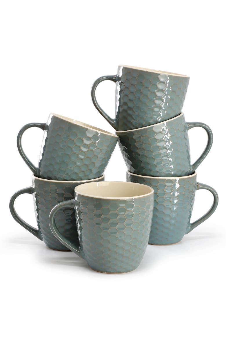 Honeycomb 6 Piece 15 oz. Mug Set, Main, color, Blue