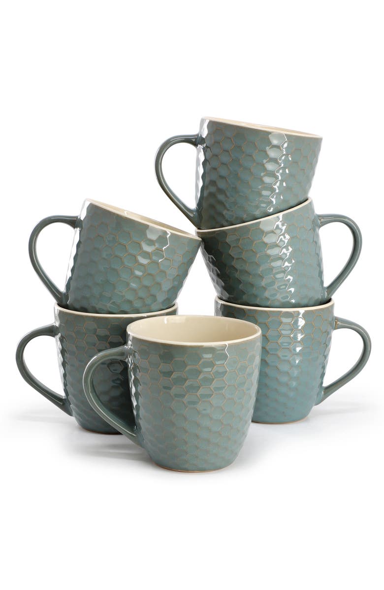 Elama Honeycomb 6 Piece 15 oz. Mug Set, Main, color, Blue
