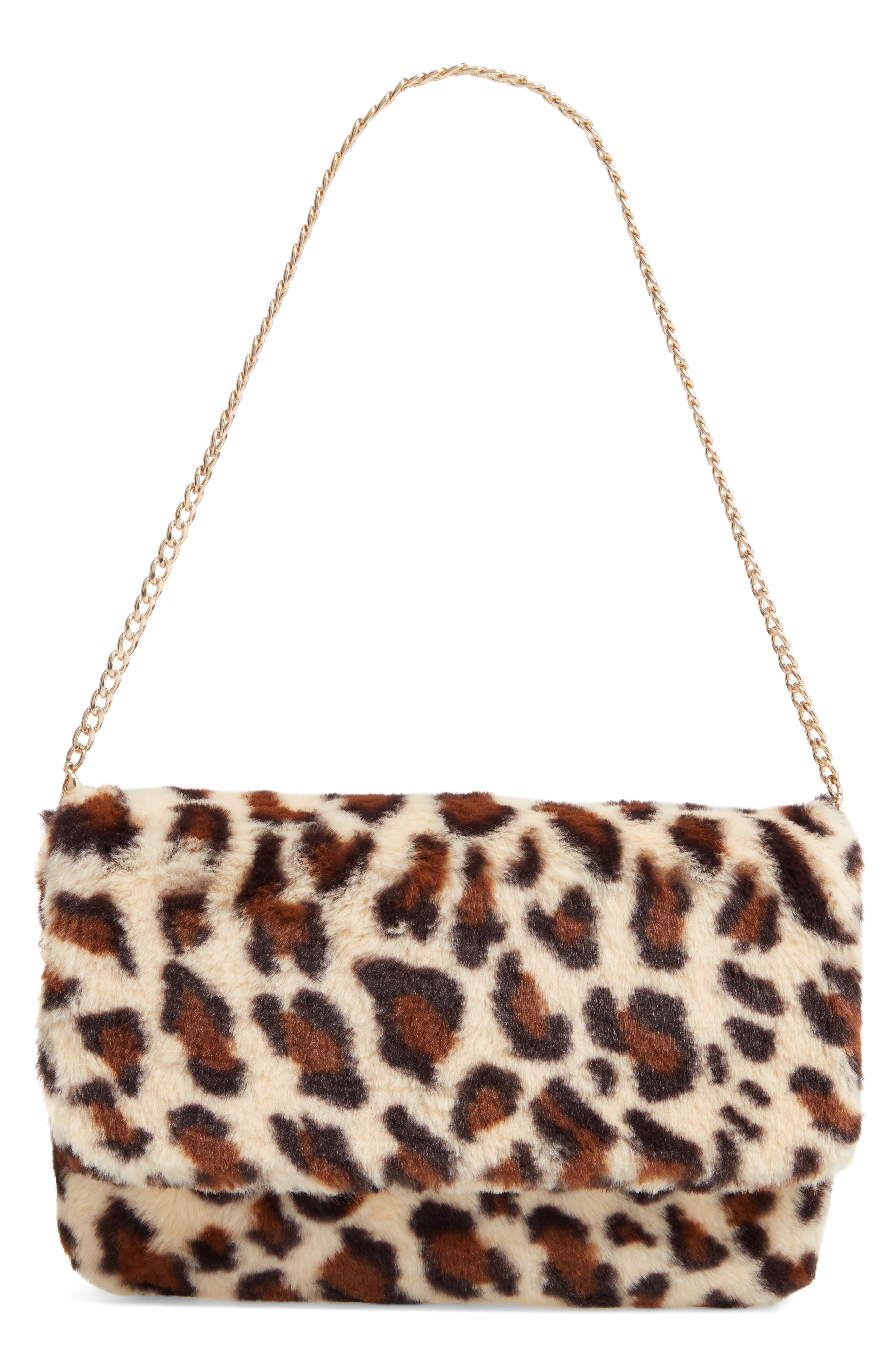 Rachel Parcell Faux Fur Shoulder Bag, Main, color, 