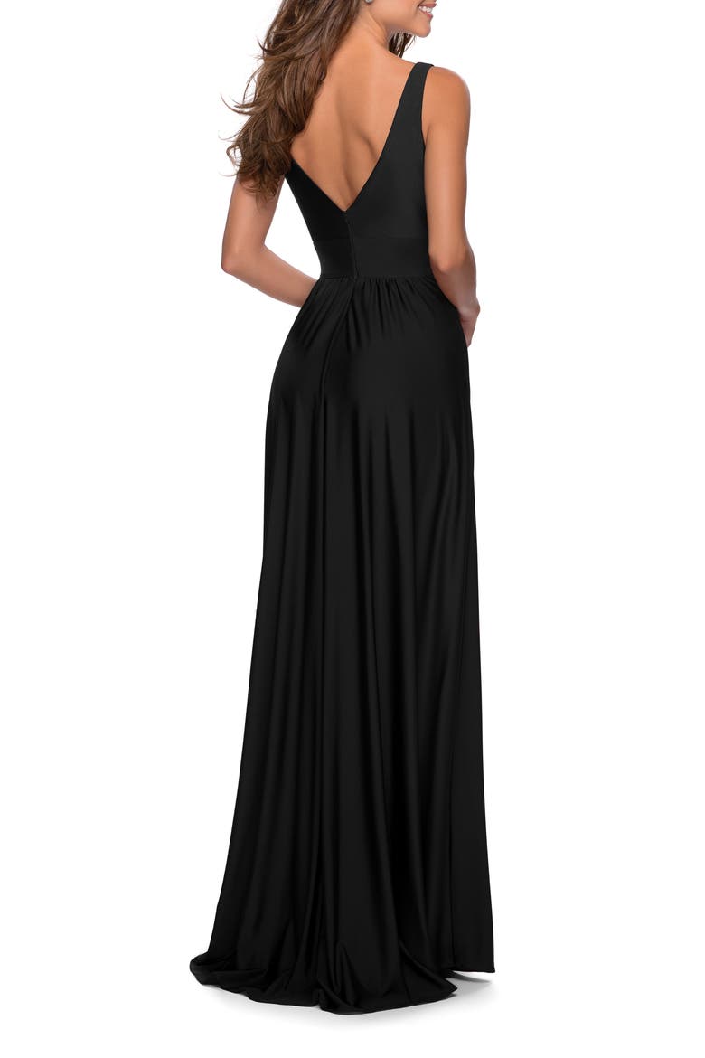 Empire Waist Gown with Deep V Neckline, Alternate, color, Black