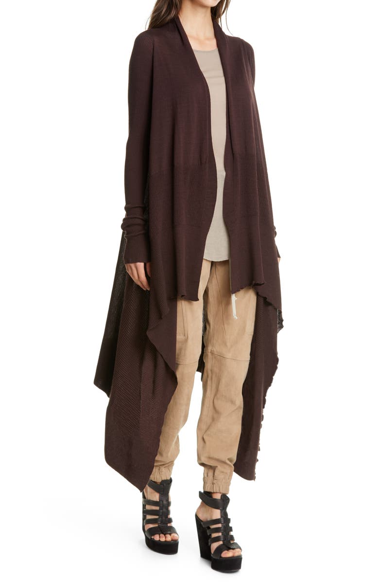 Rick Owens Long Asymmetrical Wool Cardigan, Alternate, color,