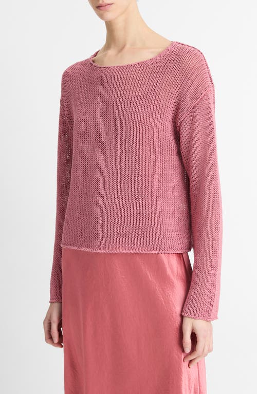 Vince Open Knit Boat Neck Sweater In Peony Wood