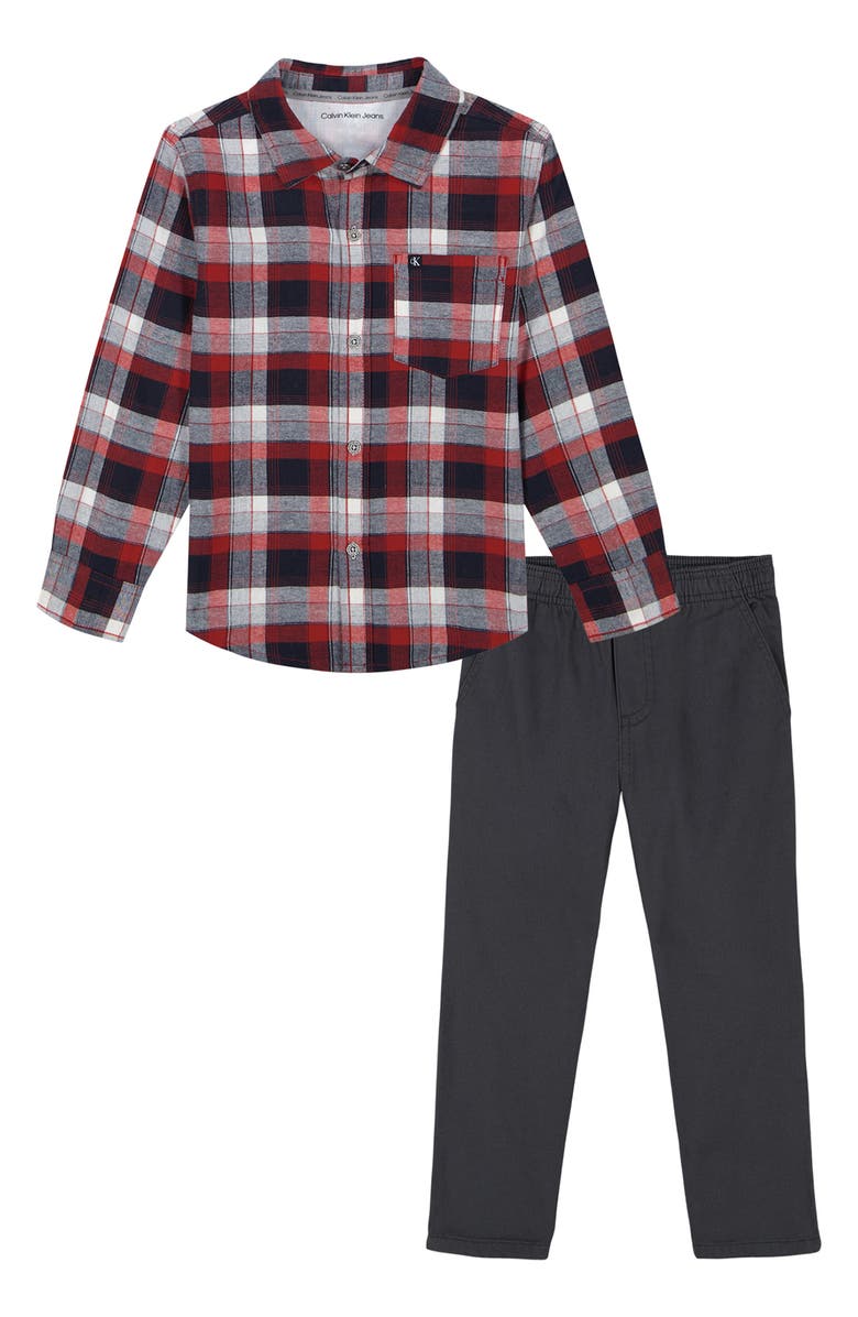 Calvin Klein Kids' Plaid Button-Up Shirt & Joggers Set, Main, color, 