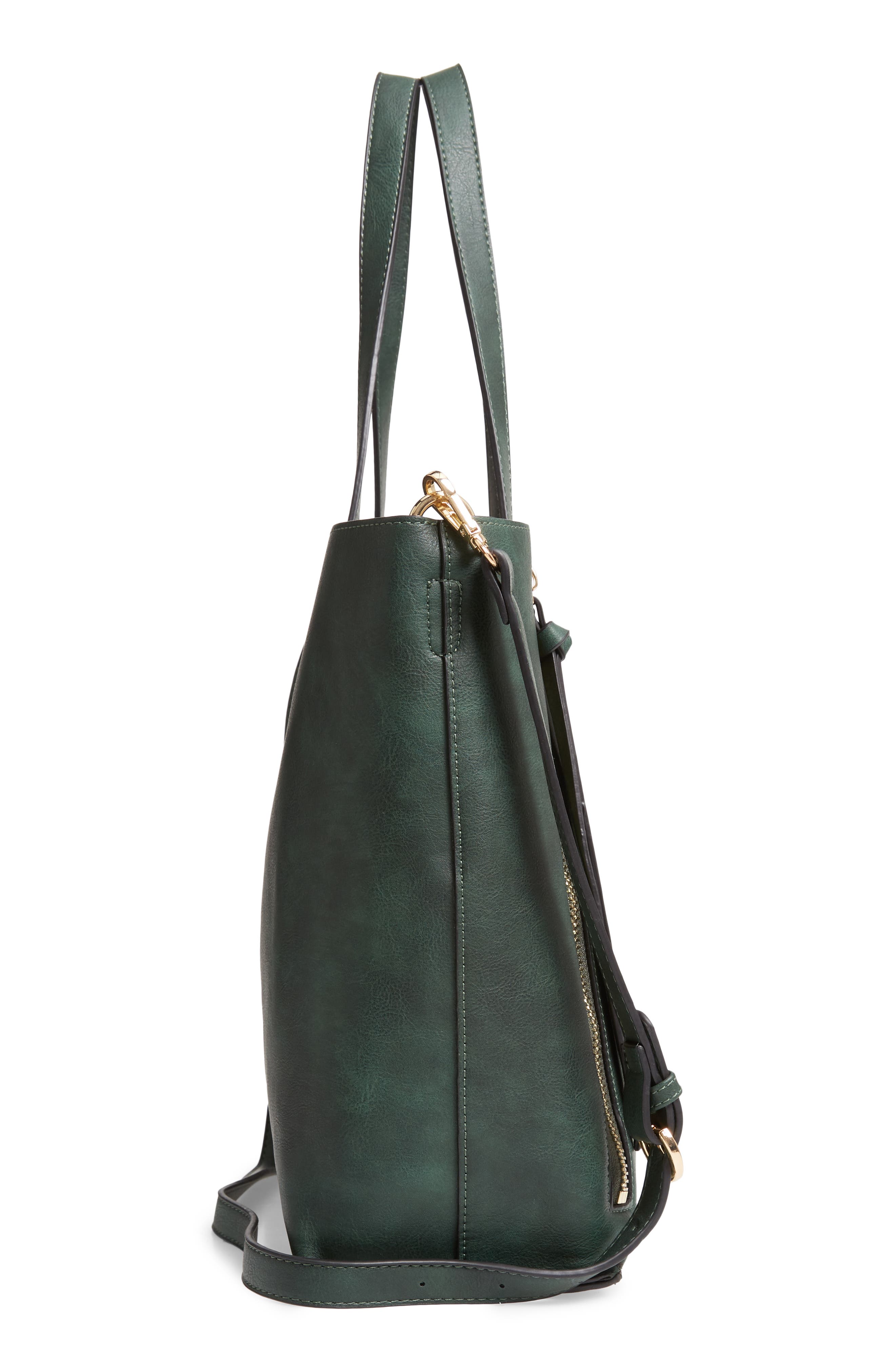Leigh Convertible Zipper Faux Leather Tote, Alternate, color, GREEN WOOD