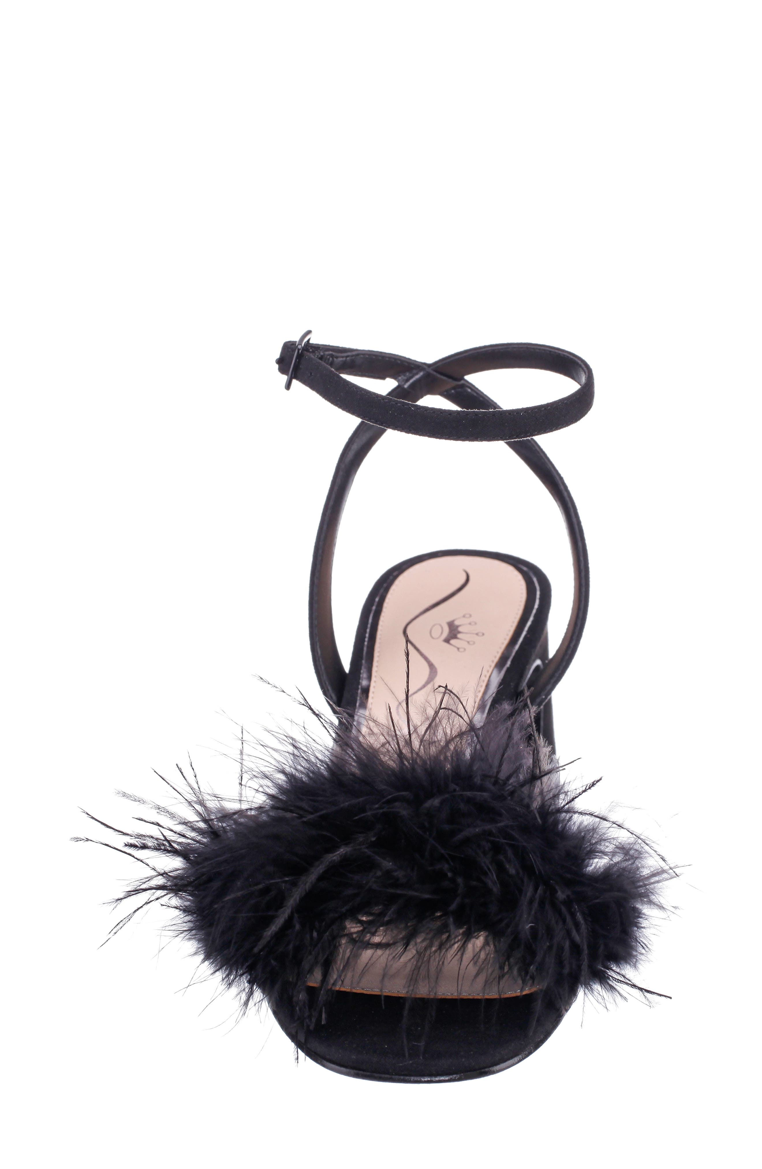 Nina Bev Ankle Strap Faux Feather Sandal, Alternate, color, Black