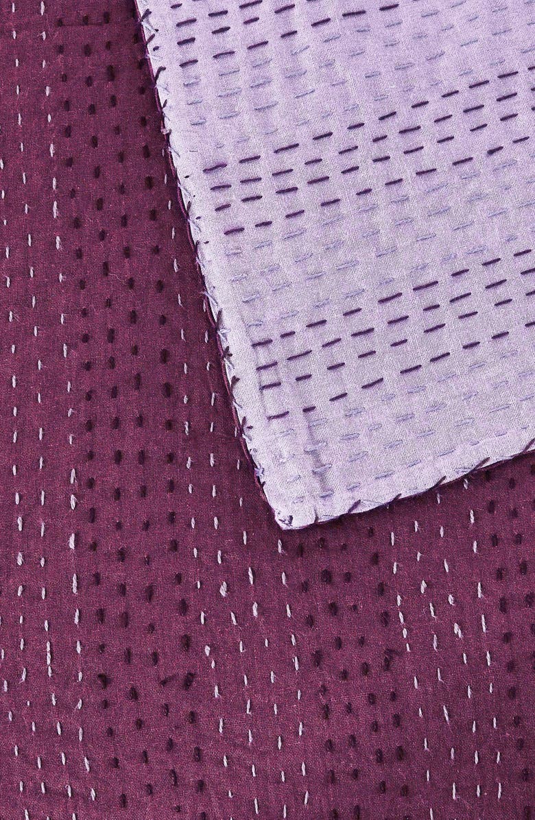 MELANGE HOME Kantha Reversible Cotton Throw Blanket, Alternate, color, Fig And Violet