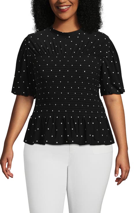 Bubble Sleeve Silky Knit Smocked Mock Neck Top