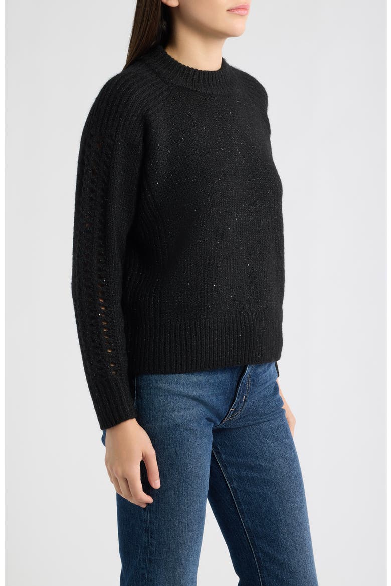 Sequin Mock Neck Sweater, Alternate, color, BLACK
