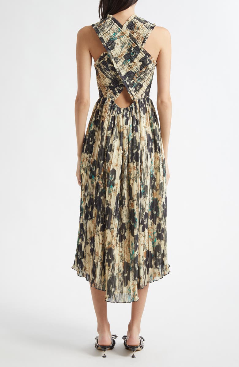 Ganni Floral Print Smocked & Pleated Midi Dress, Alternate, color, Afterglow