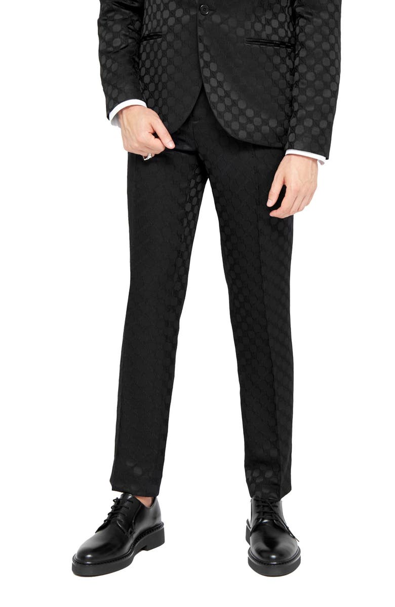 Twisted Tailor Papatya Slim Fit Black Jacquard Suit Trousers, Main, color, 