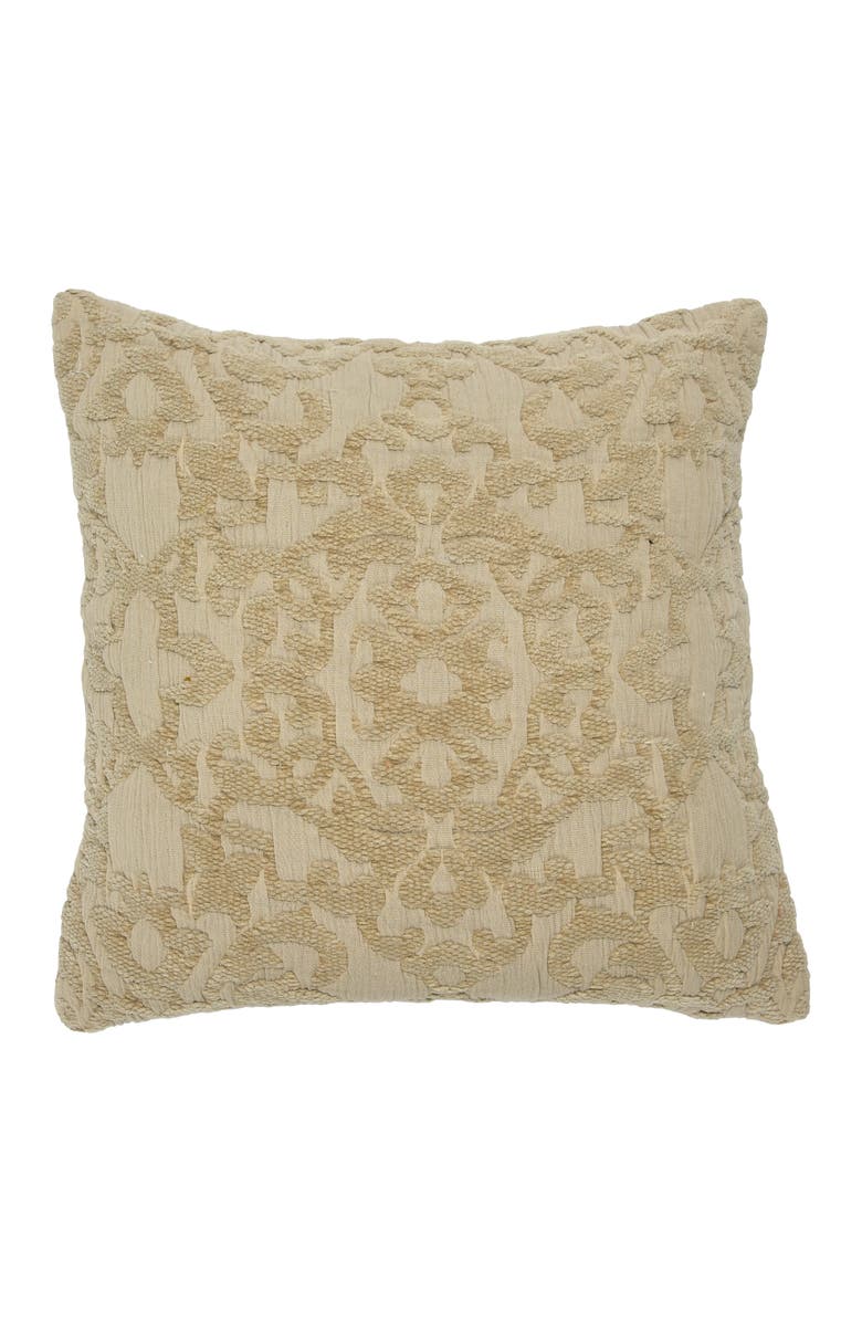 Storied Home Woven Cotton Chenille Jacquard Pillow, Main, color, Beige