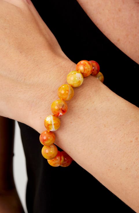 Agate Beaded Bracelet with Pavé Magnetic Clasp