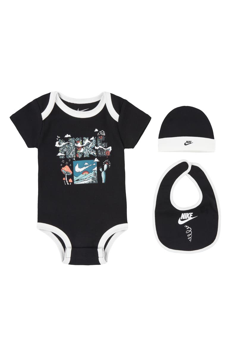 Nike 3-Piece Biosphere Bodysuit, Bib & Beanie Set, Main, color, 