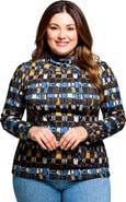 24seven Comfort Apparel Plus Size Mock Neck Long Sleeve Printed Top