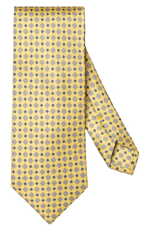Yellow Floral Print Silk Twill Tie