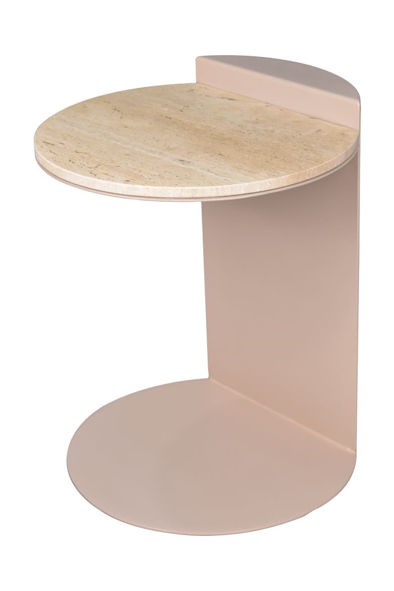 Evelyn Modern Round Marble C-Shaped End Table, Iron Frame Sofa Side Snack Table for Living Room or Bedroom, Main, color, Beige/Pink Beige