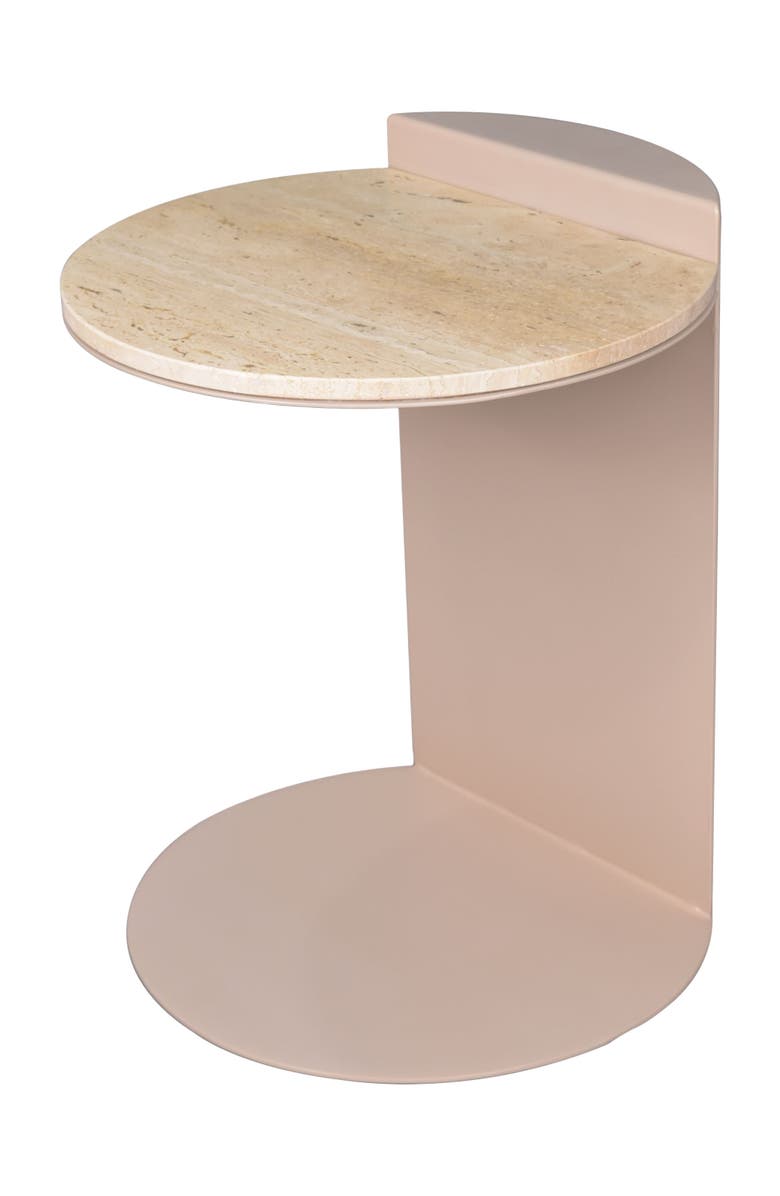 JONATHAN Y Evelyn 20" Contemporary Natural Marble/Metal Handmade C-Shaped End Table, Main, color, Beige/Pink Beige