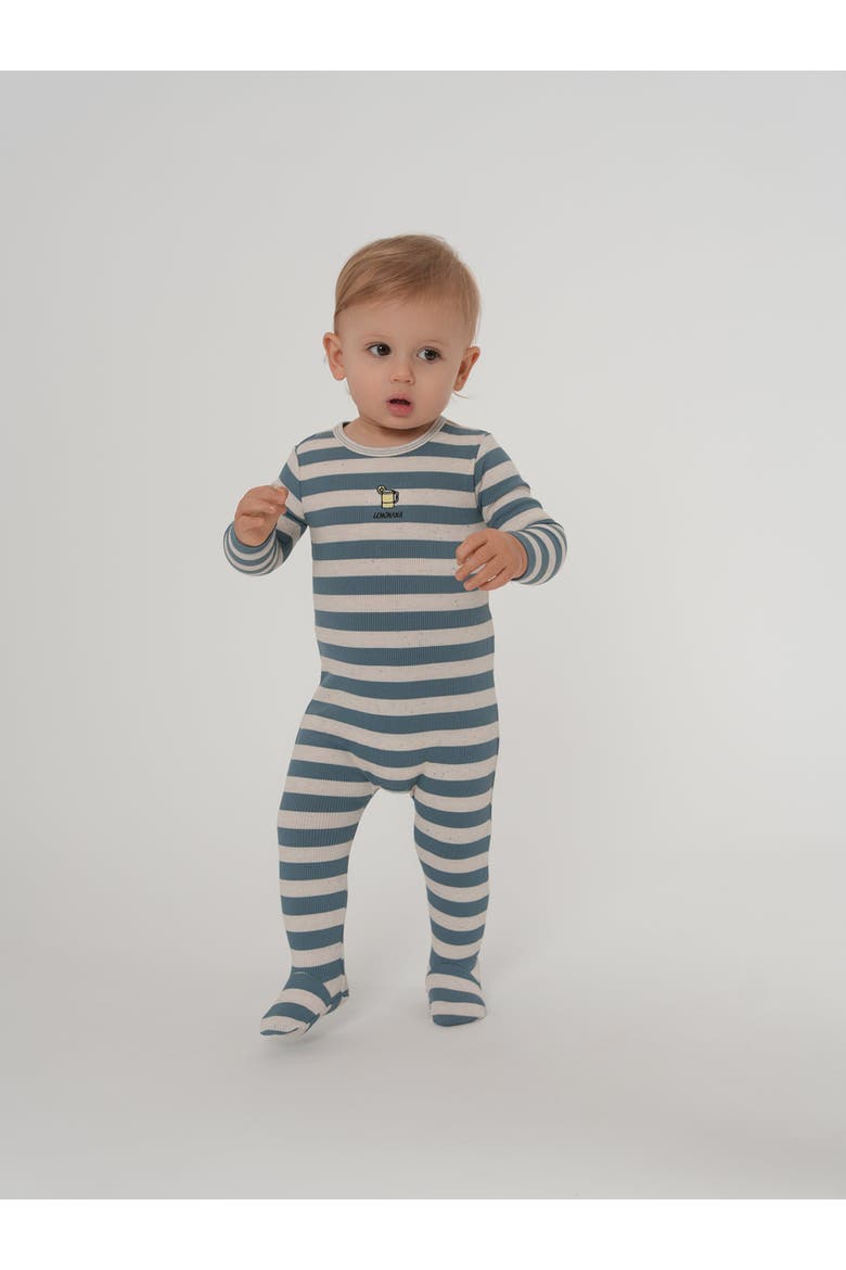 Striped Ribbed Footed Romper, Alternate, color, Sage