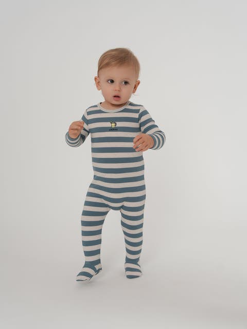 Striped Ribbed Footed Romper