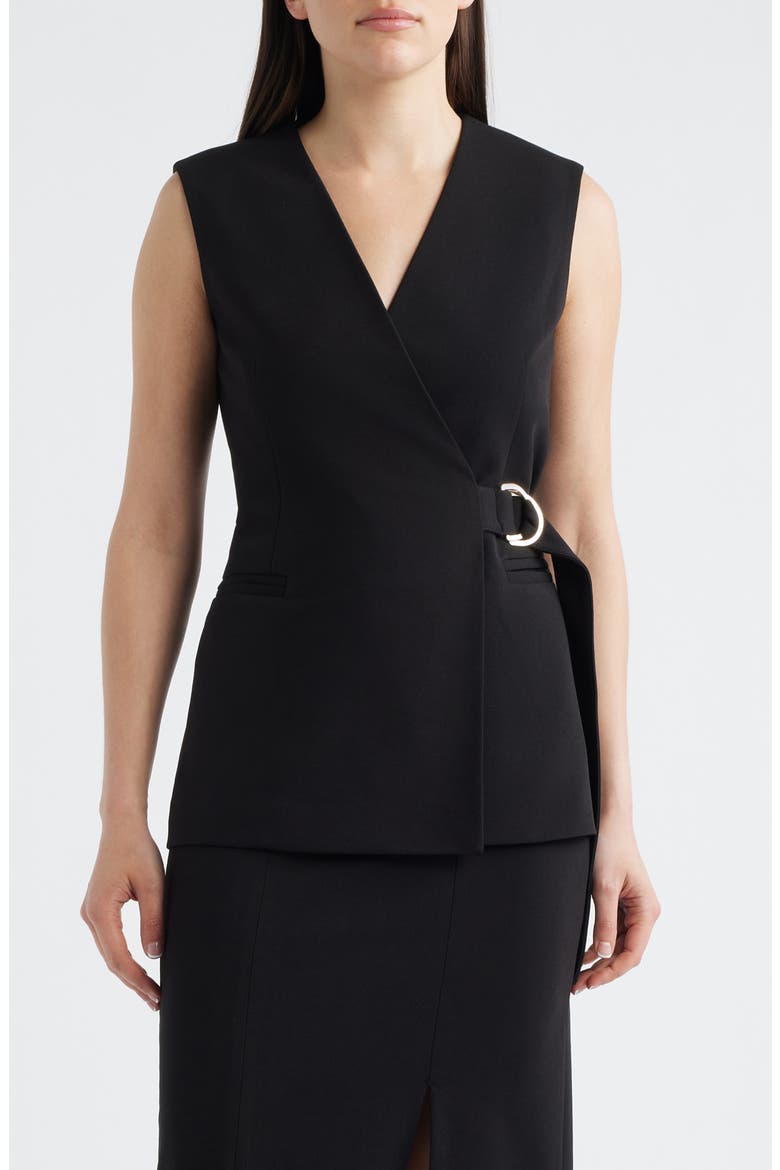 Longline Crepe Wrap Vest, Main, color, ANNE BLACK